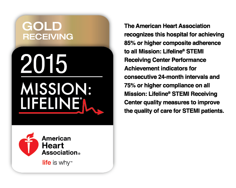 UConn Health is a 2015 winner of the American Heart Association's Mission: Lifeline Gold Receiving Quality Achievement Award for treatment of heart attack patients at John Dempsey Hospital.