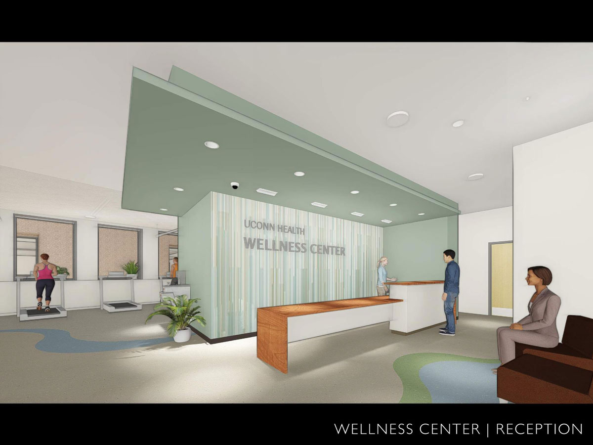 Reception area of the Wellness Center in the newly renovated academic building