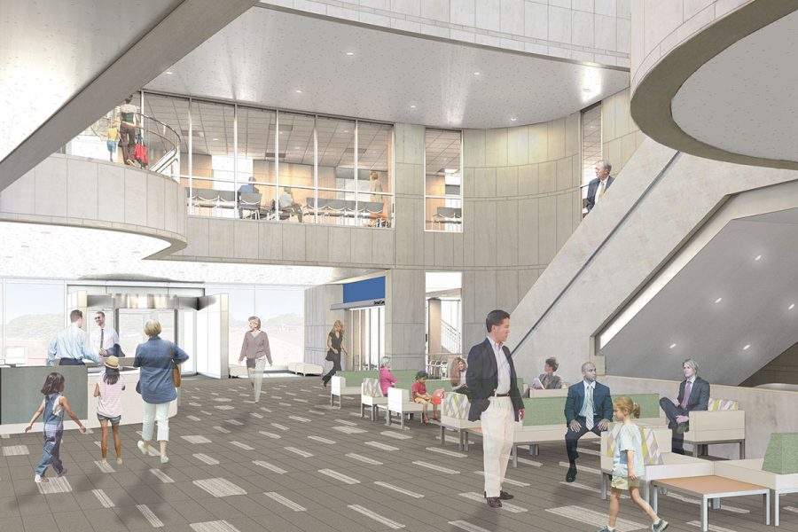 A architects rendering of the main lobby.